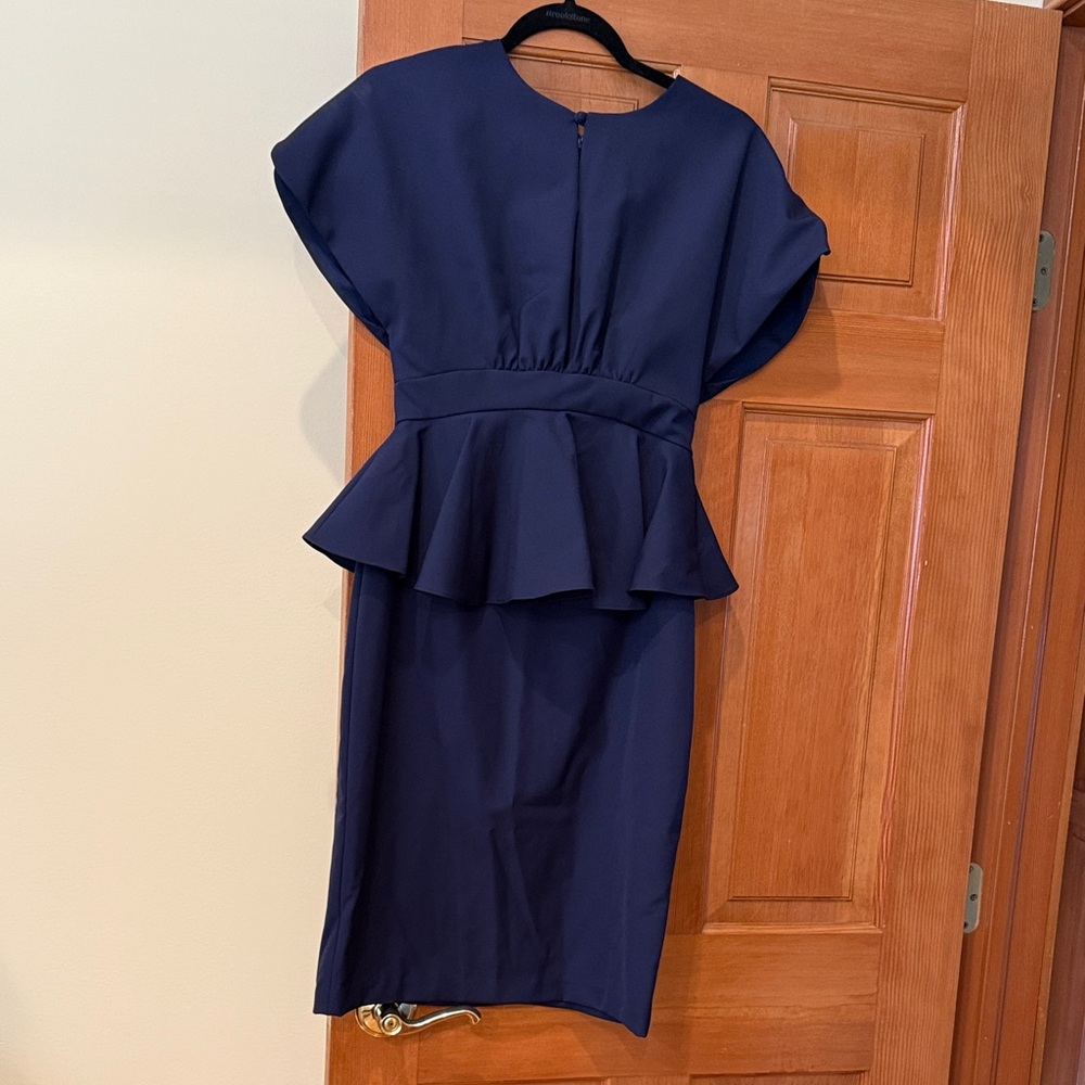 NWOT - Mikael Aghal Deep Blue Peplum Midi Dress